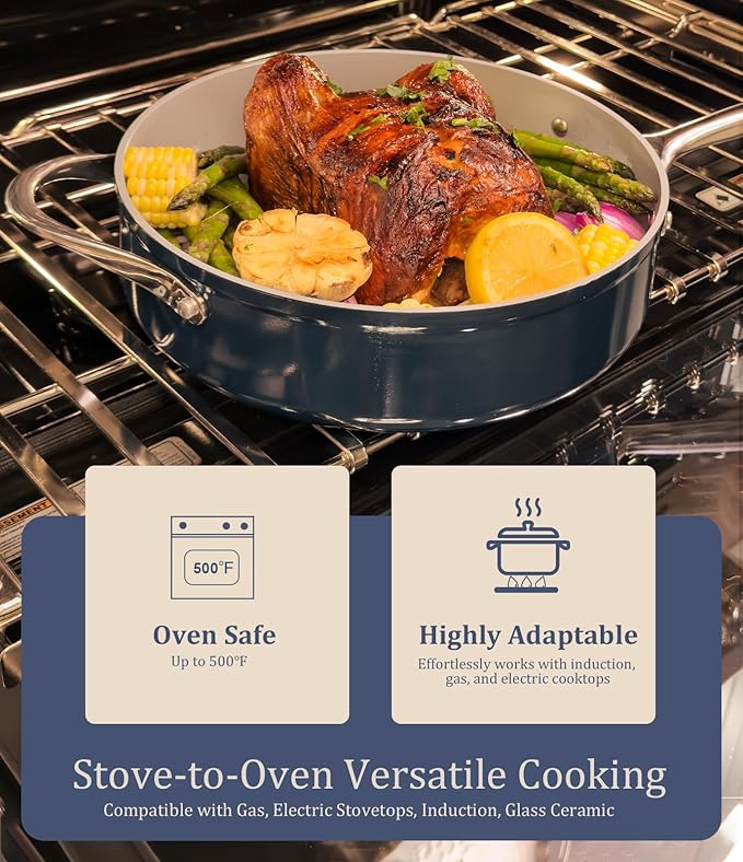 Dutch Oven Pot with Lid 4.5QT Stock Pot (9.5"x 4") Nonstick Ceramic Coated Soup Pot Non-Toxic PFAS-Free, Quick & Even Heat Distribution for Braising, Baking Bread & Stewing, Compatible for All Cooktops(Induction/Gas/Electric) Oven Safe to 500°F, Fusion...