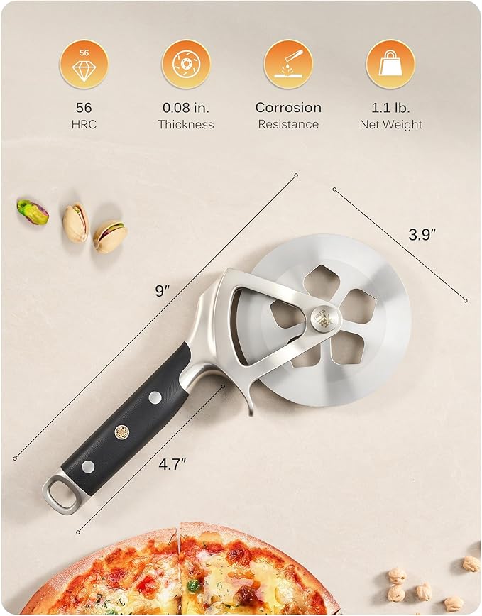KYOKU 4 in. Pizza Cutter, Detachable Pizza Wheel Cutter with Sakura-Shaped Cutout, High Carbon Steel Wheel Pizza Slicer with 2 Wheel Blades Brush Hand Guard, Pizza Wheel Slicer for Pie Flatbread