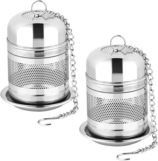 2PCS Tea Infuser Strainer - Stainless Steel Strainers for Loose Leaf Tea, Steeper, Fine Mesh Ball holder with Chain Hook and Lid, Reusable Filter Bags Diffusers