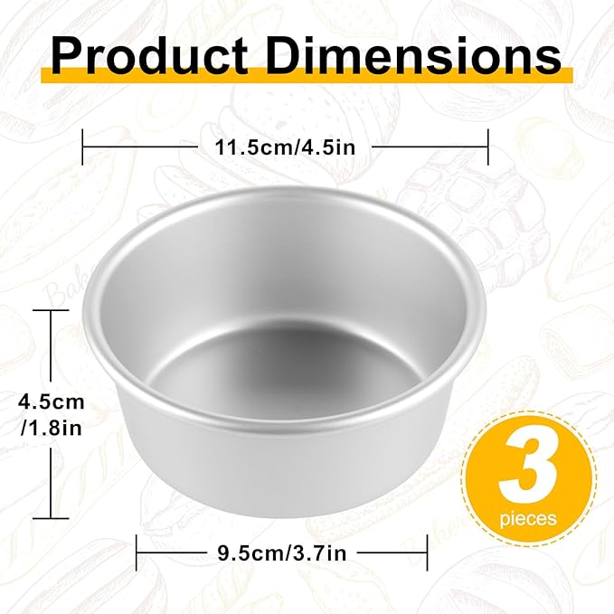 4 Inch Cake Pan, Anodized Aluminum Baking Round Cake Pans Tins Bakeware, Mini Cake Pans for Birthday Wedding, Mirror Finish, Easy Releasing, Set of 3