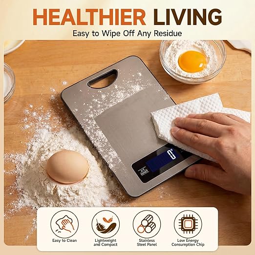 Digital Kitchen Scale & Food Weight Scale with Hang Loop, 11lb Baking Scale for Home and Kitchen, Precise Scales with Grams and Ounces, Stainless Steel (Silver)