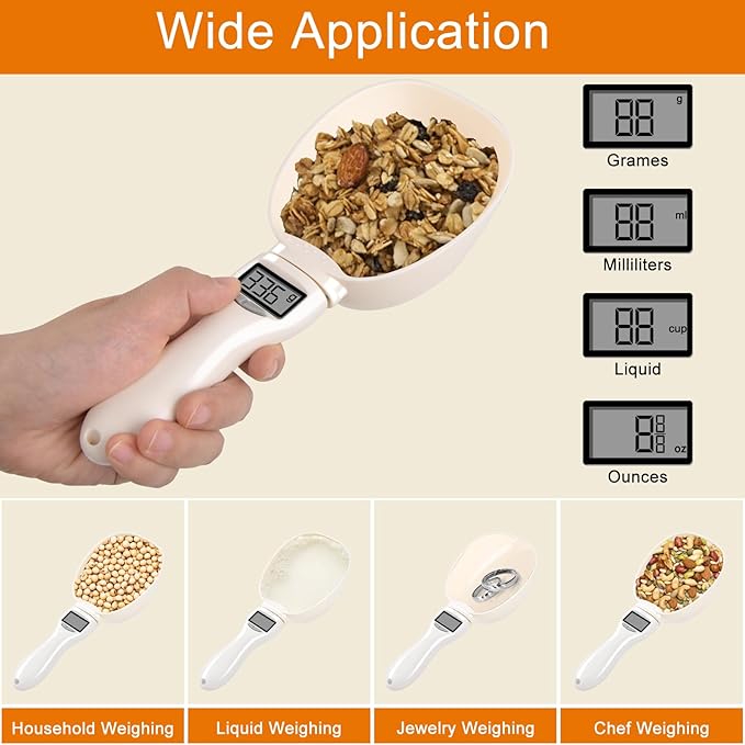 Digital Measuring Spoon, Weighing Food Measuring Scoop Scale, LCD Electronic Food Scale for Kitchen Gadget, Baking Cooking Coffee, Pet Dog Cat Food, High Precision Grams Measuring Cup, Easter Gifts