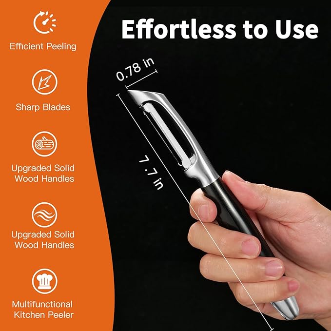 KULUNER 304 Stainless Steel Multi-Function Kitchen Peeler - With Solid Wood Handle, Sharp & Durable Blade, Effortlessly Peels Vegetables and Fruits, Essential Kitchen Tool