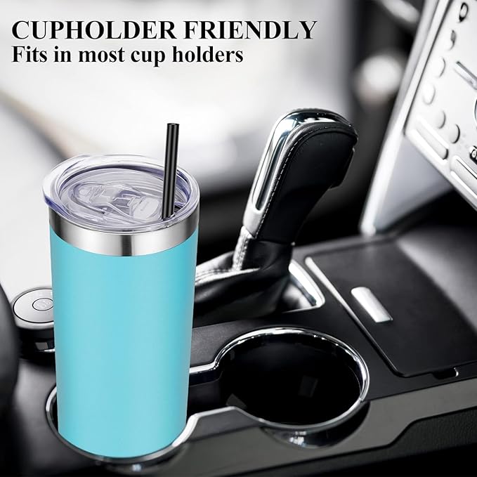 VEGOND Stainless Steel Skinny Tumbler, 20 oz Vacuum Insulated Tumbler with Lid and Straw, Double Wall Coffee Cup, Travel Mug for Cold Hot Drinks, Blue 1 Pack