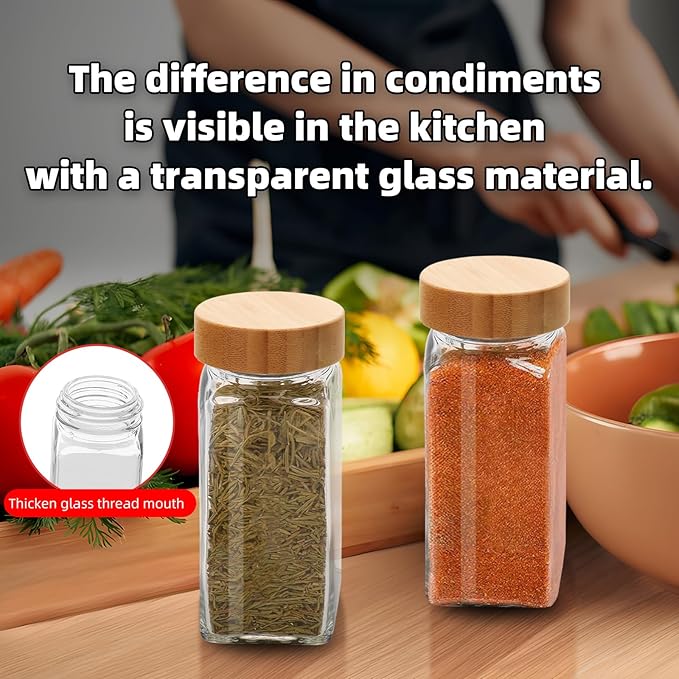 2Pcs 4oz Glass Spice Jars with Shaker Lids, Spice Jars Trial Set & Supplement Set, Empty Spice Containers and Square Spice Bottles for Kitchen (Bamboo Lids)