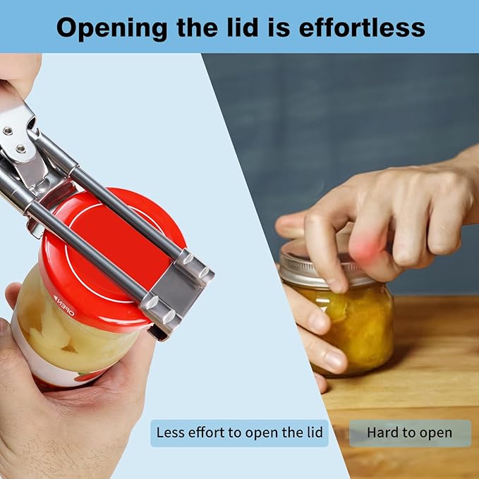 Bottle Opener & Jar Opener for Weak Hands, Adjustable Stainless Steel Can Opener, Multifunctional Jar Lid Opener Gripper for Seniors with Arthritis