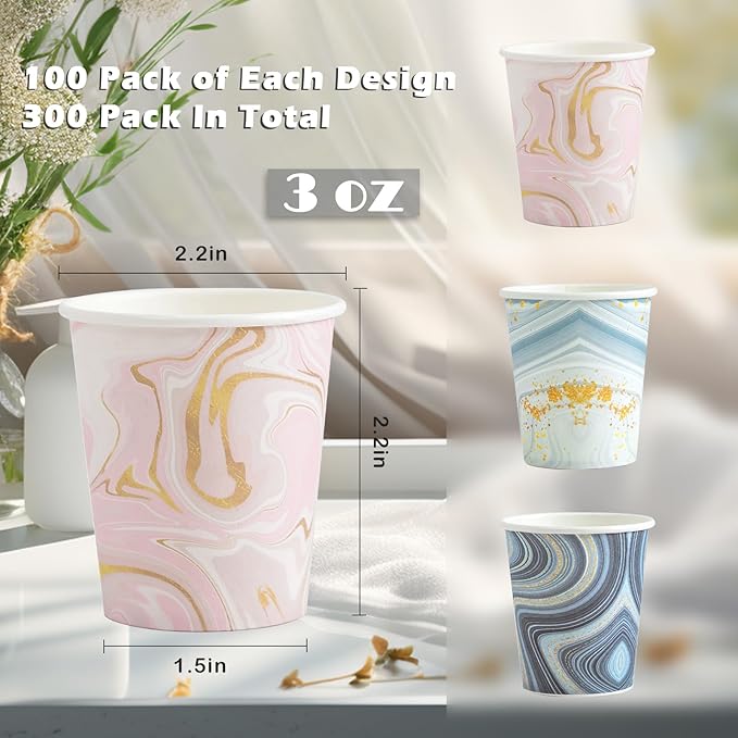300 Pack 3 oz Paper Cups, Disposable Bathroom Cups, Small Mouthwash Cups, Mini Paper Cups for Bathroom(Mixed Colors), 300pack-Cyan&Blue&Pink