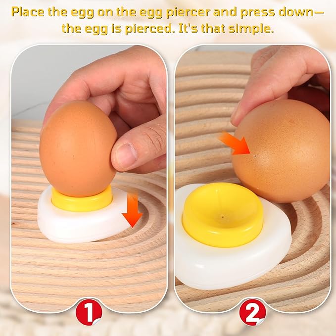 Magenetic Egg Piercer Tool for making holes in raw eggs to achieve perfectly boiled eggs, egg hole puncher Pricker with Safety Lock Egg Pin, and an egg separator for separating egg whites from yolks