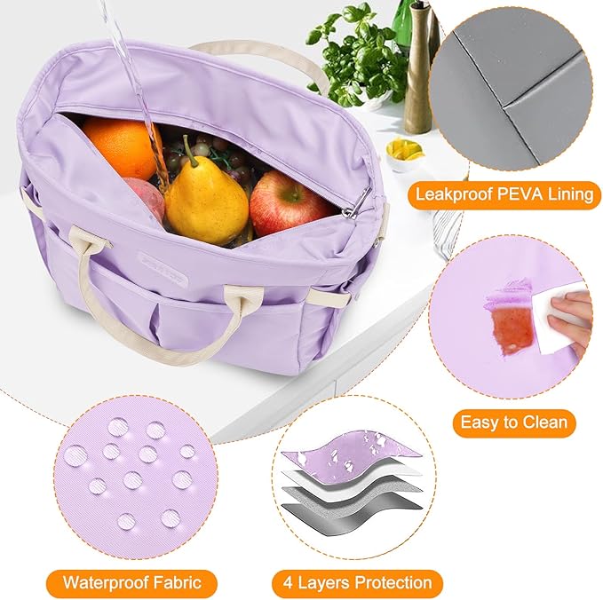MAXTOP Lunch Bag Women for Work Insulated Thermal Lunch Box with Wide-Open Pocket Reusable Leakproof Cooler Bags with Removable Shoulder Strap for Teacher Nurse Office Picnic Travel Purple
