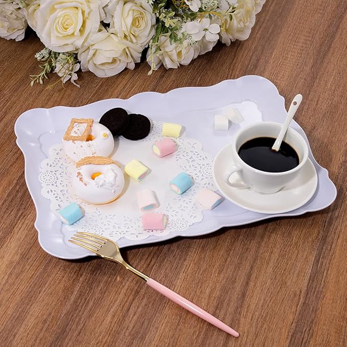 BBG 6 Pack Appetizer Serving Tray, Rectangle White Plastic Serving Platters, 15" x 10" Heavy Duty Serving Platters, Reusable Trays Perfect for Wedding, Parties & Buffet,Spring