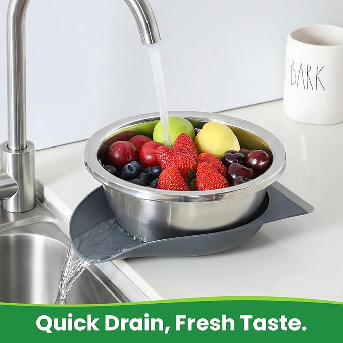 Hands-Free 304 Stainless Steel Strainer and Colander with Self-Draining Base, Kitchen Microporous Strainers for Rice Pasta Fruits and Vegetables
