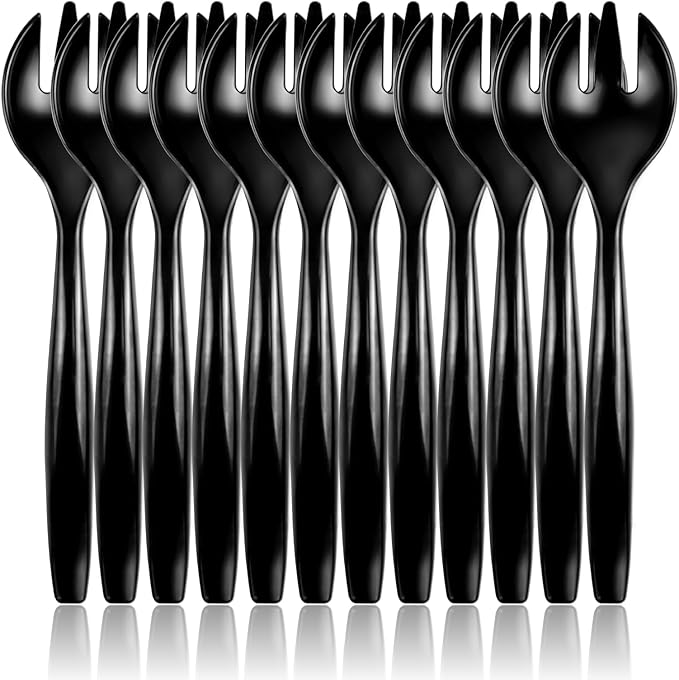 CXPSINC 12 Count Black Plastic Serving Forks, 10" Disposable Heavy Duty Plastic Serving Utensils for Catering Weddings Parties Buffets Events and Stock Your Home (Black, 12PCS Forks)
