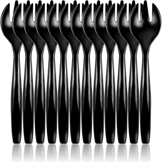 CXPSINC 12 Count Black Plastic Serving Forks, 10" Disposable Heavy Duty Plastic Serving Utensils for Catering Weddings Parties Buffets Events and Stock Your Home (Black, 12PCS Forks)