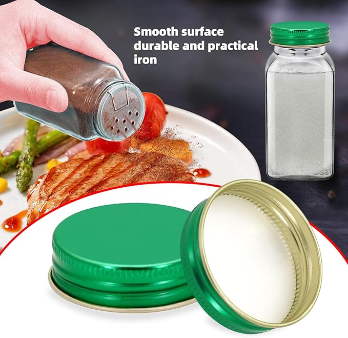 48 Pcs iron Jar Lids Lids for 4 oz and 6 oz Square Spice Jars Reusable Can Airtight Spice Storage Canning Lids for Nice Sealing Kitchen (Green)