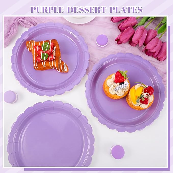 30 Pcs Lavender Plates 9 Inch Disposable Scalloped Easter Plates Light Purple Birthday Plate Cute Dessert Party Plate for Easter, Wedding, Bridal Shower, Girls Birthday