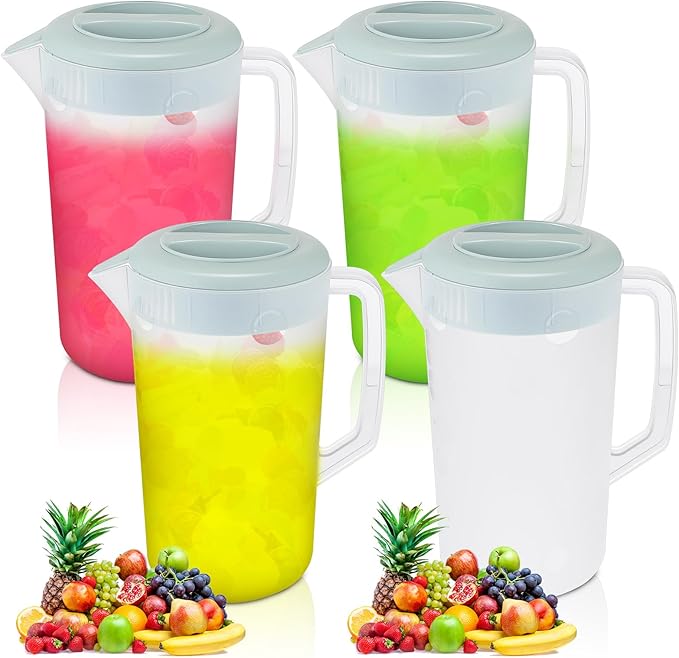 Uiifan 4 Pcs Plastic Water Pitcher with Lid,Spout and Handle Plastic Juice Pitcher Tea Beverages for Fridge Water Carafe Jug for Lemonade Milk Cold Drink Home Daily Party(Blue,1 Gallon)