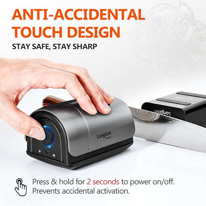 Longzon ZForge V2 Electric Rolling Knife Sharpener Adjustable 10°–25° Magnetic Angles, Fast & Easy Sharpening Kit with 4-Stage Diamonds & Ceramic Discs and 3000mAh Battery for All Kitchen Knife Sets