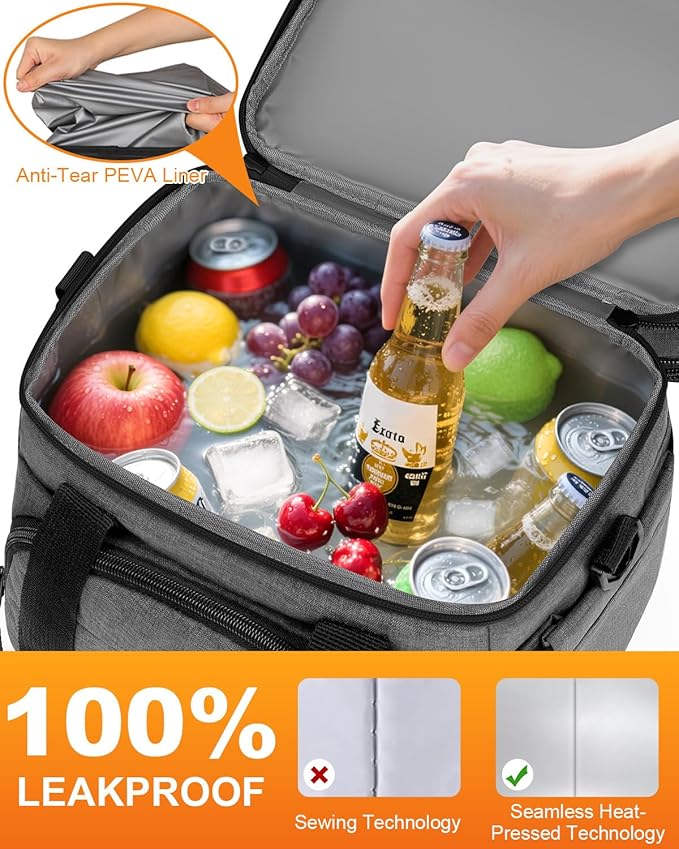 Lunch Box For Men Women Double Deck Insulated Lunch Bag For Men Woman Leakproof Expandable Cooler Bag with Adjustable Shoulder Strap for Kids Shool Work Picnic Camping(Gray‌,Large)