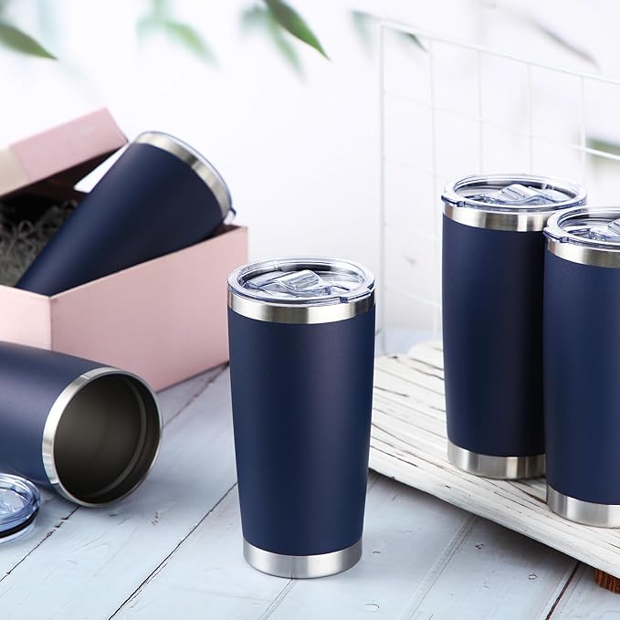 Sieral 36 Pack Stainless Steel Tumblers Bulk with Lids Double Wall Vacuum Insulated Coffee Cups Blank leakproof Powder Coated Tumblers for Engraving Wedding Graduation Party Favors(16 oz,Navy Blue)