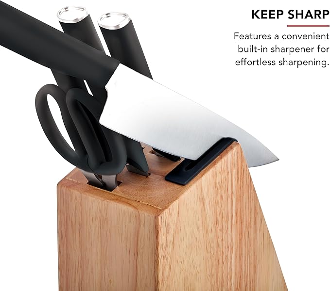 KitchenAid Classic 7-Piece Natural Knife Block Set with Built-In Sharpener, High-Carbon Japanese Stainless Steel Knives, Black