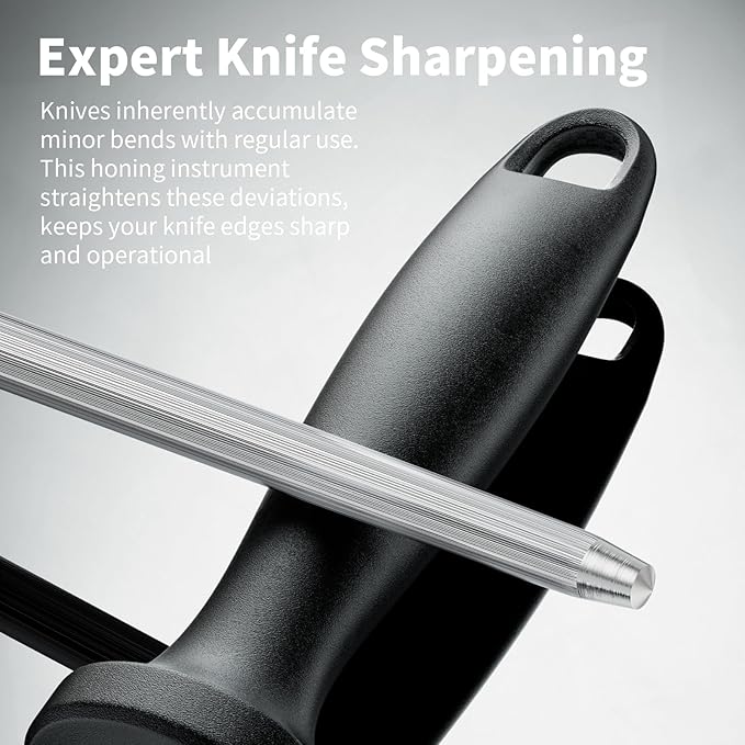 Knife Sharpener Rod, 13 Inch Carbon Steel Honing Steel for Kitchen Knives, Professional Magnetized Sharpening Stick with Nickel-Chrome Plating, Easy Grip Tool for Chef Knives