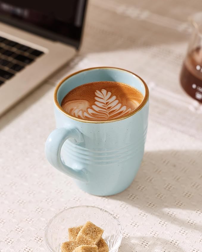 famiware Jupiter Coffee Mugs Set of 4, 13 oz Coffee Mug, Microwave and Dishwasher Safe, Coffee Cups with Handle for Coffee, Tea, Cocoa, Milk, Light Blue