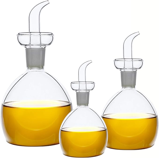 HAIZEEN 18 oz / 540 ml Glass All-Purpose Cruet, Glass Oil Decanter and Cruet (Spherical-18 oz)