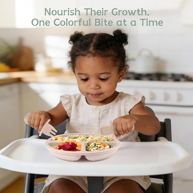 Toddler Plates, 3 Pack Divided Baby Plates with Suction, Food Grade Silicone Baby Led Weaning Supplies, BPA Free, Non-Slip, Microwave and Dishwasher Safe