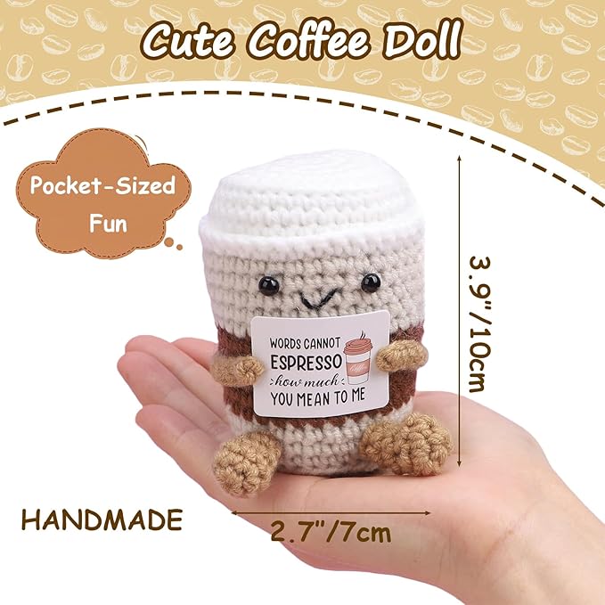 Coffee Lovers Cute Birthday Gifts for Women Men Positive Crochet Espresso Coffee Cup Desk Decor–Funny Emotional Gift for Best Friends Girlfriend Wife Husband Coworkers Thank You Valentins