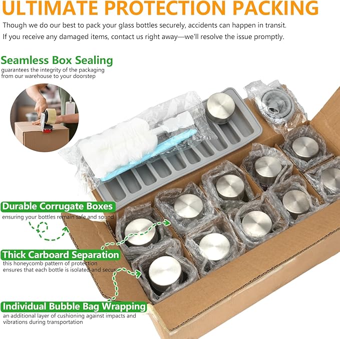 Zukro 24 Pack Glass Water Bottles with Lids 18 oz, Reusable Clear Juice Bottles With Stainless Steel Airtight Cap for Juicing, 100% Leak Proof Juice container Drinking Jar, Fridge Safe, BPA Free