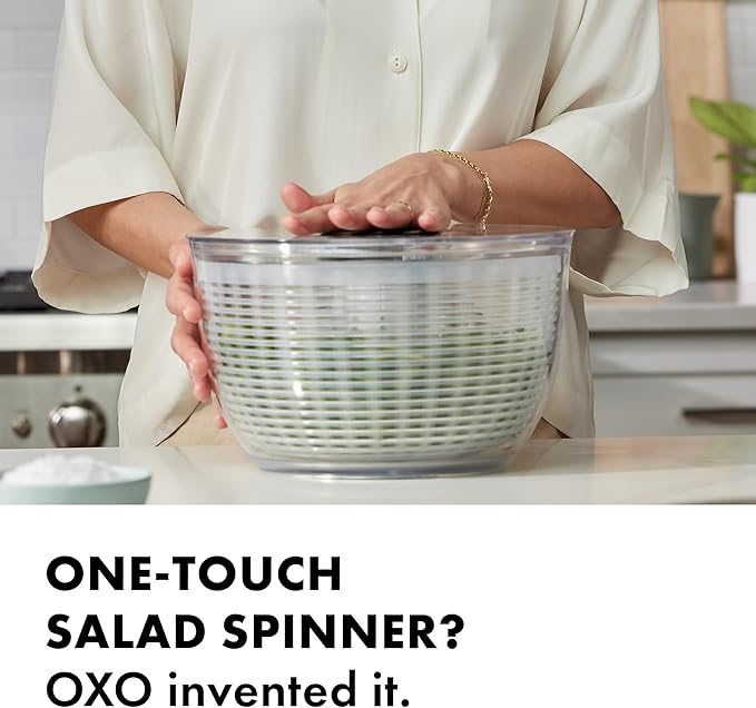 OXO Good Grips Salad Spinner | Lettuce Spinner | Fruit Washer | Fruit Washing Bowl with Strainer | Vegetable Cleaner | Salad Cleaner | Lettuce Washer | 6.22 Quart Capacity (Pack of 4)