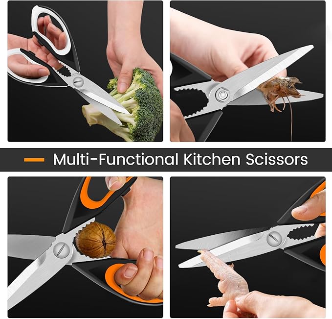 2 Pack Sharp Kitchen Scissors Set with Magnetic Holder, Heavy Duty Kitchen Shears Meat Scissors, Multifunctional Stainless Steel Cooking Poultry Scissors for Household School Picnic