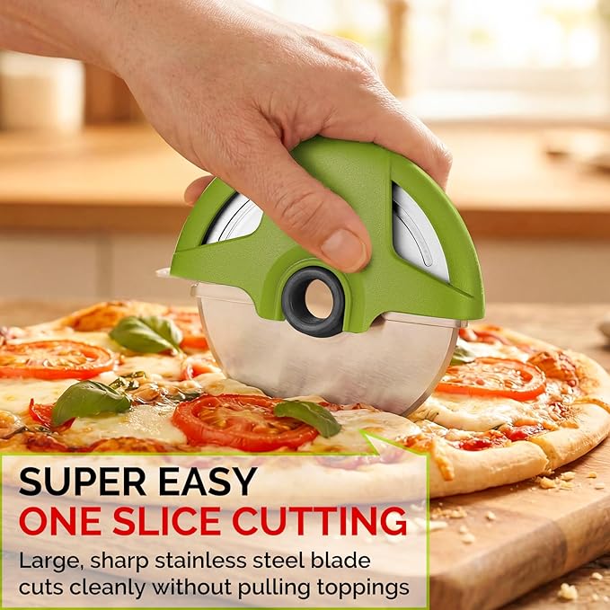 Pizza Cutter Wheel, 4.3" Large 304(18/8) Stainless Steel Blade, Reinforced Durable Pizza Slicer, Fully Detachable & Dishwasher Safe with Safety Protective Cover, Green