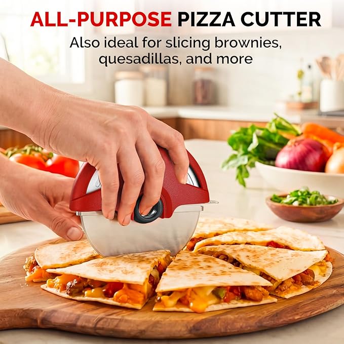 Pizza Cutter Wheel, 4.3" Large 304(18/8) Stainless Steel Blade, Reinforced Durable Pizza Slicer, Fully Detachable & Dishwasher Safe with Safety Protective Cover, Red
