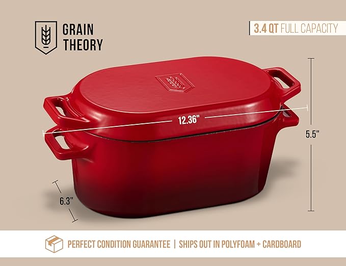 KooK Enameled Cast Iron Dutch Oven for Sourdough Bread Baking - 3.4 Qt Pot with Lid for Even Heat Distribution - Includes Silicon Bread Sling and Recipe Book for Home Bakers
