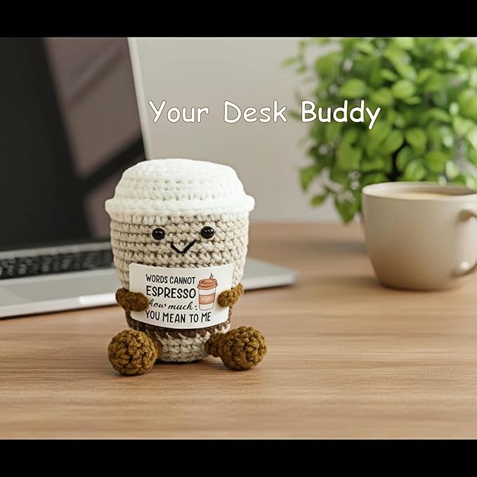 Coffee Lovers Cute Birthday Gifts for Women Men Positive Crochet Espresso Coffee Cup Desk Decor–Funny Emotional Gift for Best Friends Girlfriend Wife Husband Coworkers Thank You Valentins