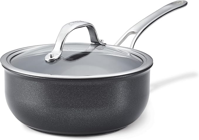 Anolon X SearTech Aluminum Nonstick Cookware Saucier with Lid, 2.5 Quart, Super Dark Gray