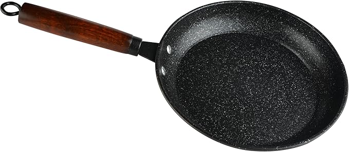 Non-stick frying pan, granite-coated skillet, lightweight egg pan, chef's frying pan,Fried eggs don't stick to the pan， wooden handle (10 inches)