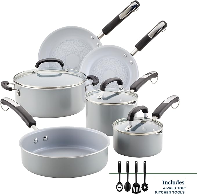 Farberware EcoAdvantage Ceramic Nonstick Cookware/Pots and Pans Set, 13 Piece - Gray