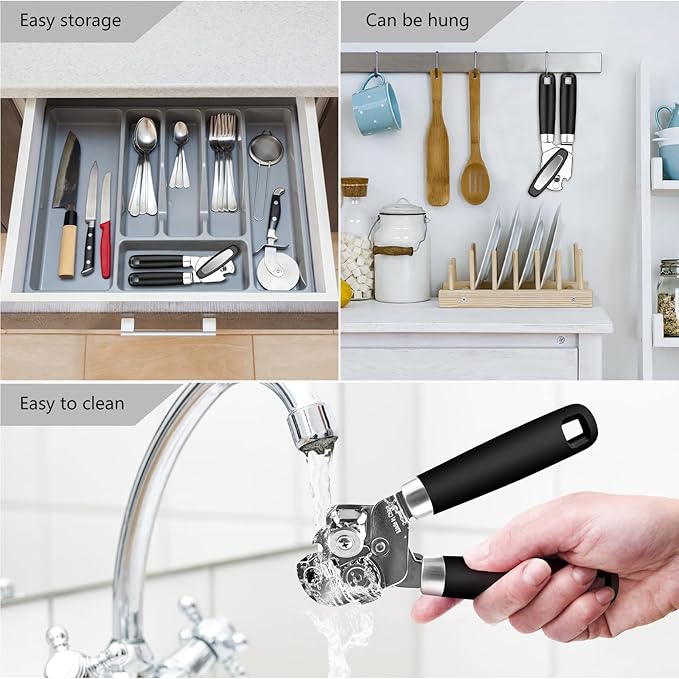 Can Opener,Professional 3-In-1 Multifunctional Manual Can Openers Bottle Opener,Kitchen Durable Stainless Steel Heavy Duty Can Opener Smooth Edge for Kitchen Seniors Friendly