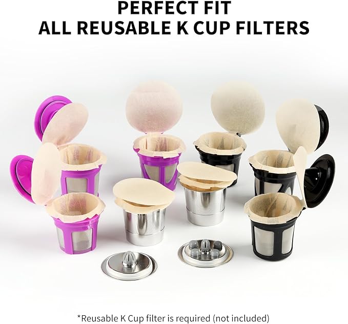 300 Count Fanativita Paper Coffee Filters Disposable with Genius Lid Design, Fit All Reusable K Cups for Keurig (Unbleached)