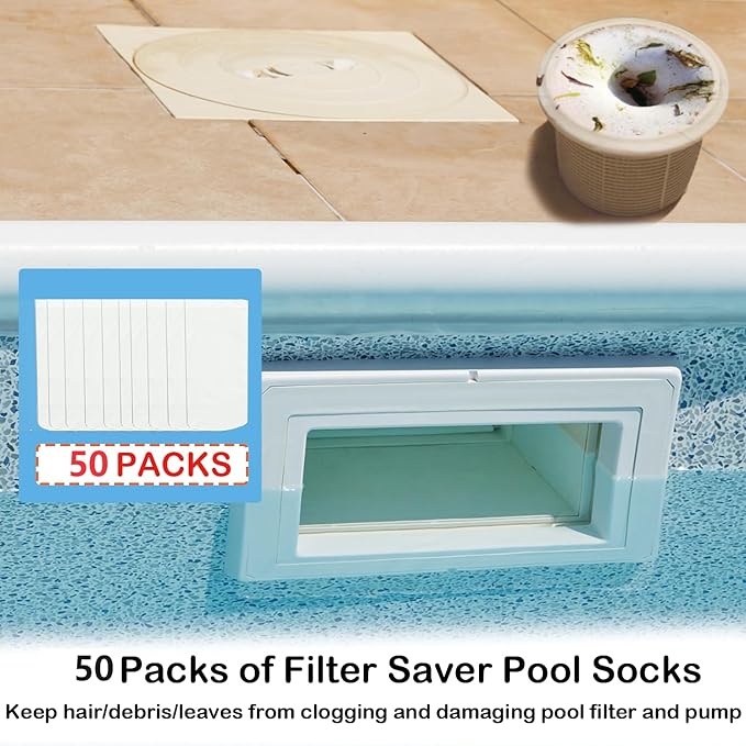 50 Pack Pool Skimmer Socks, Reusable Pool Socks for Skimmer Basket, Skimmer Socks for Above Ground & Inground Pool (50 Pack)