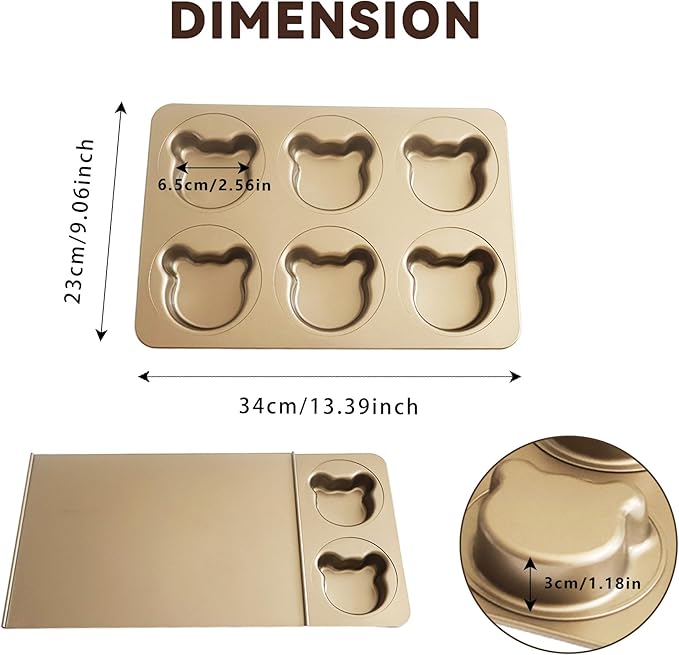6 Cavity English Muffin Pans, Bear-Shaped Donut Mold Cake Pan, Straight Side English Muffin Cupcake Pan with Lid, Non-Stick Madeleine Doughnut Pans for Bear Cake Decoration