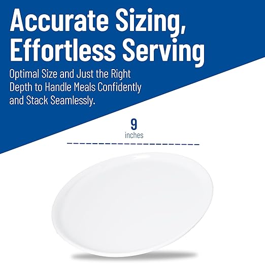 Carlisle FoodService Products Stadia Reusable Plastic Plate Salad Plate for Home and Restaurant, Melamine, 9 Inches, White, (Pack of 12)