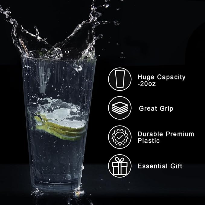 Unbreakable Plastic Drinking Glasses,Set of 6, Shatterproof Drinking Cups, Plastic glass cups,20ozplastic Tumbler Cups, Dishwasher Safe (Grey 20oz)