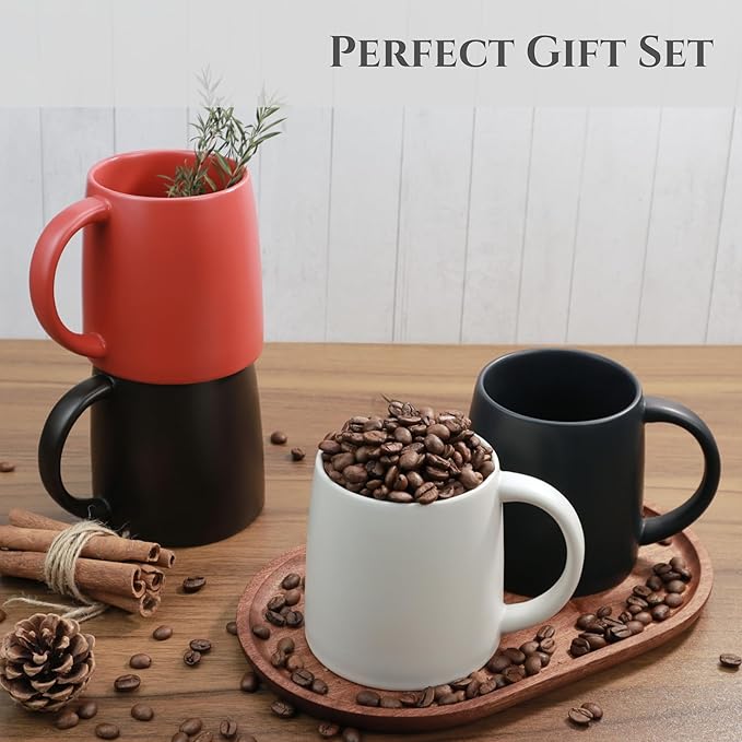 Classic Mug, 14 oz Large Coffee Mug with Handle, Ceramic Porcelain Tea Cup, Smooth Matte (Sliding Lid, Black)