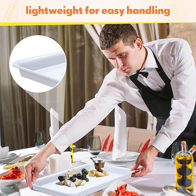 30 Pcs Serving Trays Plastic Serving Tray 12.6 x 9.1 x 1 White Platters Reusable Food Tray Party Trays Movie Night Snack Platters for Christmas Kitchen Cafeteria Veggie Cookies