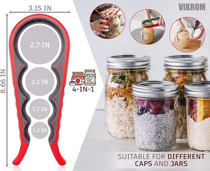 3 Pcs Rubber Jar Opener Grippers Tools for Seniors - Rubber Jar Opener Gripper Pad and 2 Openers for Seniors with Weak Hands, Ergonomic Handle, Easy to Use, Fits Up to 2.7 Inch Caps, Mothers Day Gift