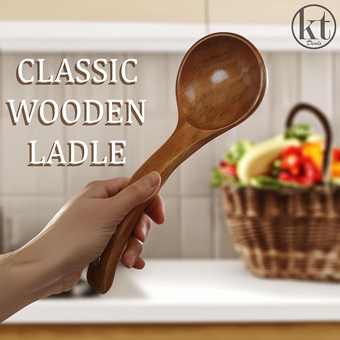 Wooden Ladle for Soup, Long Handle Wood Ladle Spoon Large Wooden Soup Ladel Cooking & Serving Spoon Utensils for Kitchen Cookware