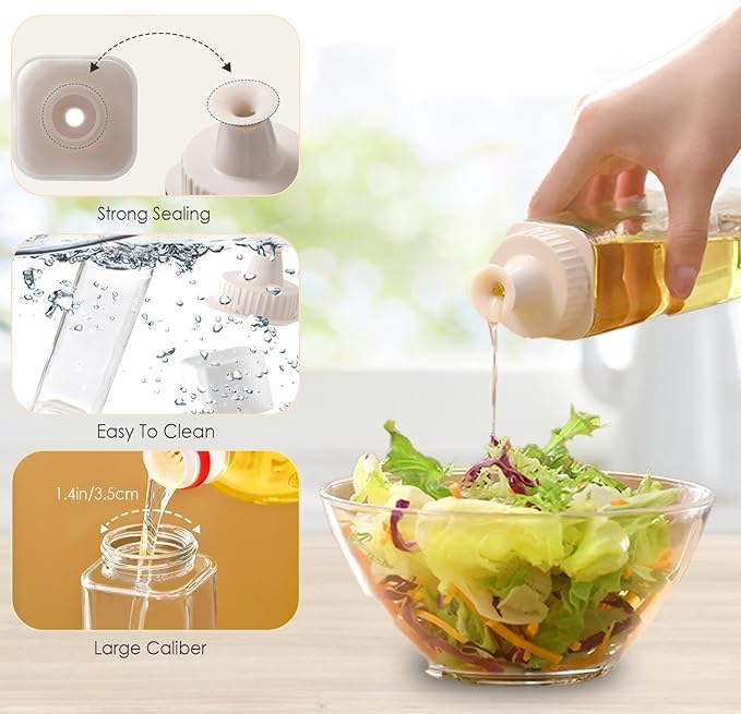 9oz Glass Oil Dispenser for Kitchen – No-Drip Olive Oil & Vinegar Bottles for Cooking & Salad Dressing